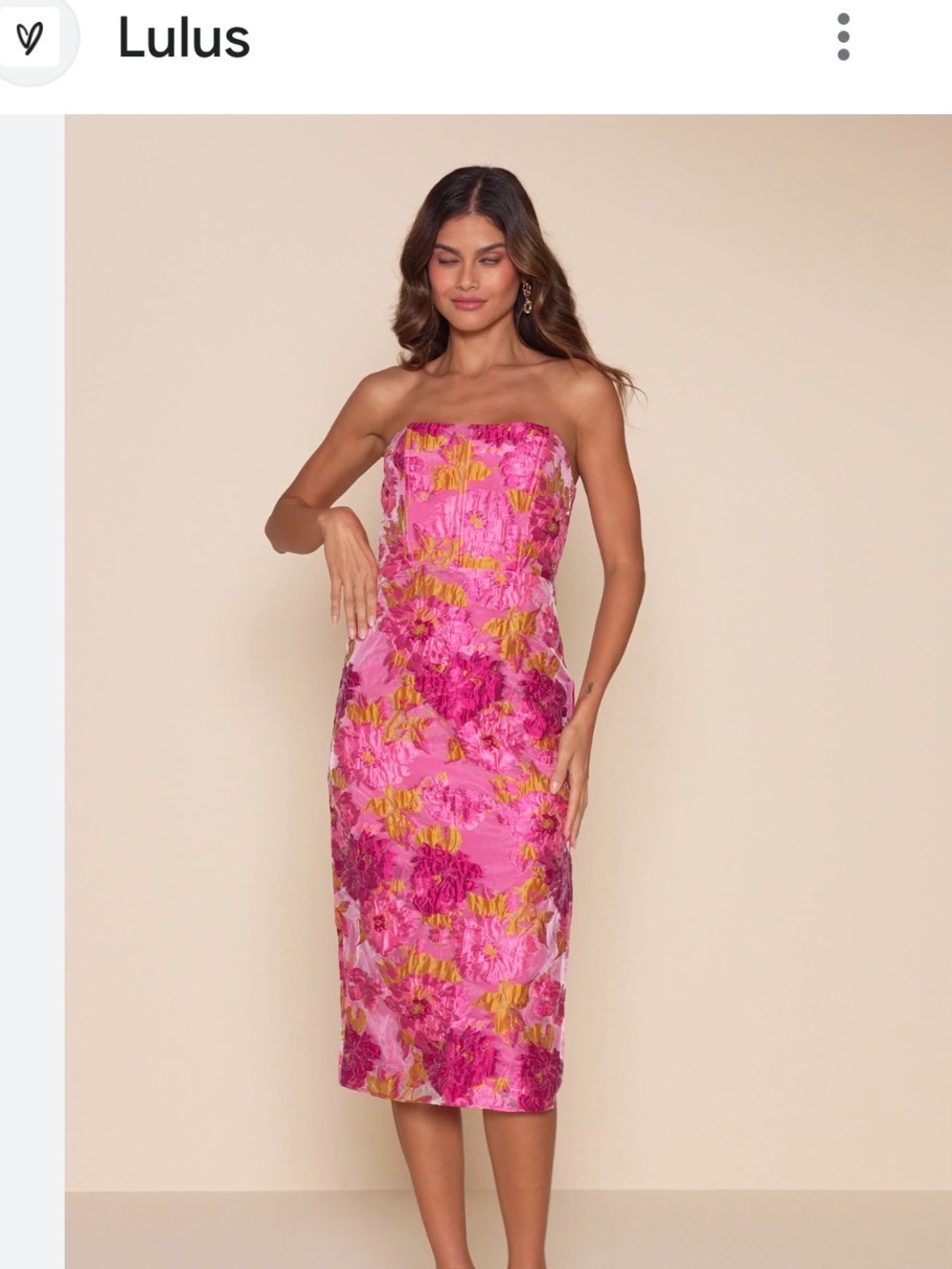Lulu's Pink & Yellow Strapless Floral Midi Dress